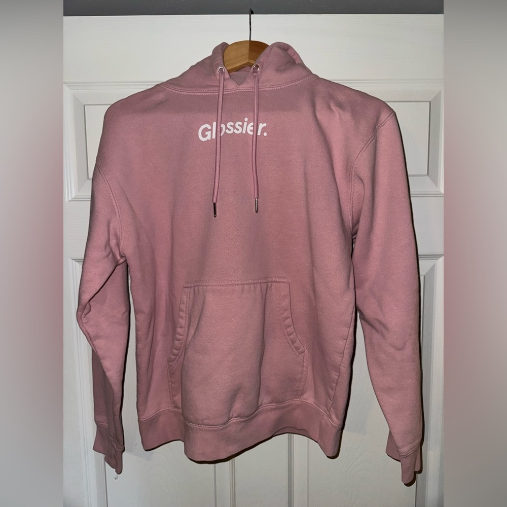 Glossier. Size Extra Small Pink Hooded Sweatshirt